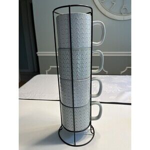 Heartland Hive Stackable Coffee Tea Mugs Cups (4) With Wire Rack